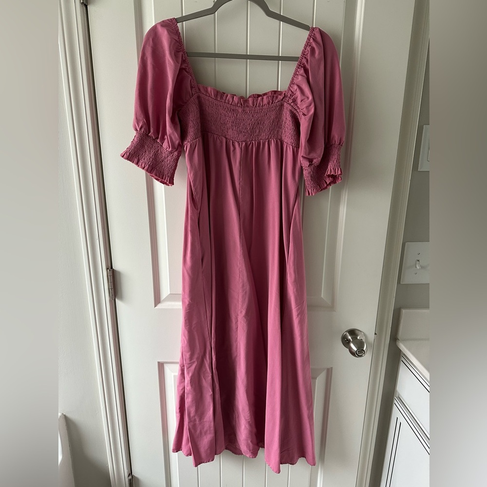 Chic Pink Maxi Dress with Smocked Bodice - Picture 2 of 2